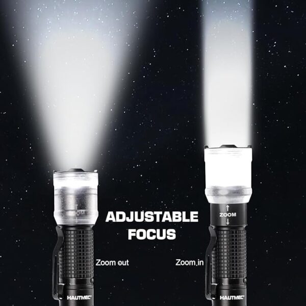 HAUTMEC 700 Lumens Rechargeable Flashlights Waterproof LED Flashlight with Zoomable Beam Bright Tactical Pocket Flashlight Torch with Adjustable 4 Modes for Camping, Outdoor, Hiking, Emergency - Image 3