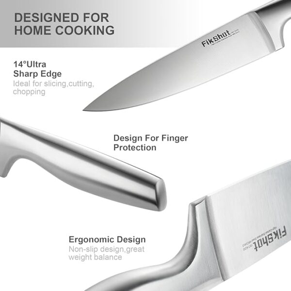 Kitchen Knife Sets with Block, FIKSHOT Knives Set for Kitchen - Razor-Sharp Santoku Knife, Fruit and Kitchen Sets - Dishwasher Safe and Rust Resistant for Homecooks (Silver + Walnut) - Image 5