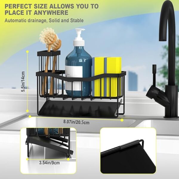 Maifan Sink Caddy Sponge Holder for Kitchen with Brush Holder and Stainless Steel Self Drain Tray, Rustproof Kitchen Sink Organizer for Sponge, Soap Dispenser Storage Accessories - Image 6