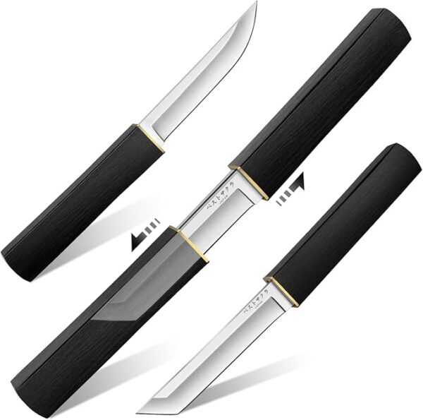 Moontay Mini Katana Knives Set â 2 in 1 Janpanese Tanto Knife with Integrated Wood Sheath & Handle, Stainless Outdoor Double Knife Set, Short Samurai Swords for Camping Survival BBQ Home, Gift for Men - Image 2
