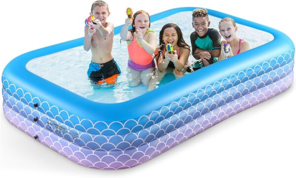 2025 Upgrade Inflatable Pool for Kids and Adults-130"*72"*22" Full-Sized Inflatable Swimming Pool Leakproof Blow Up Above Ground for Backyard Outdoor Garden Summer Water Party Blue - Image 3