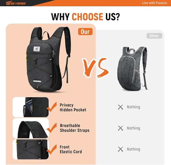 SKYSPER Foldable Hiking Backpack - 10L Small Lightweight Daypack Breathable Travel Backpacks for Men Women - Image 6