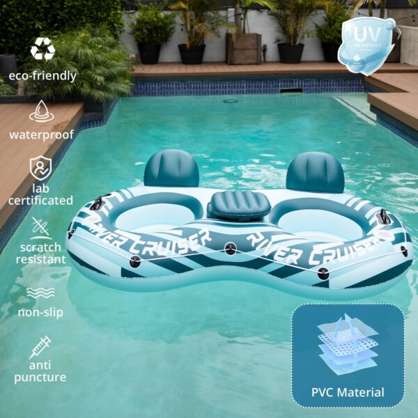 River Tube Floats for Adults Heavy Duty Pool Floats Inflatable Water Tube with Cup Holeder, Drink Cooler and Mesh Bottom Backrest (2 Pack Single/Double) - Image 3