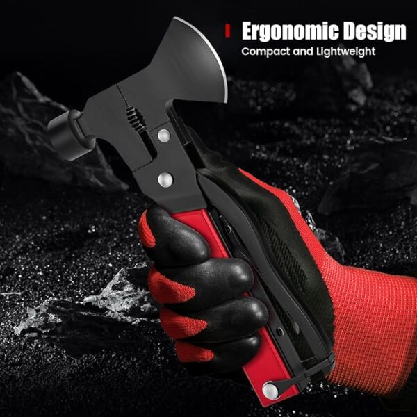 14-in-1 Multi Tools Hatchet Hammer Camping Gear, Multitool Hatchet Axe Camping Essentials for Camping Outdoor Survival Hiking (RedBlack) - Image 3