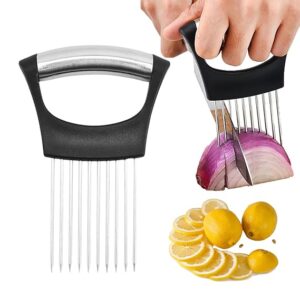 Onion Holder for Slicing, 2025 Upgraded Stainless Steel Lemon Slicer Onion Cutter, Vegetable Cutter Kitchen Chopper Slicing Assistant Tool for Potato and Tomato Avocados Eggs Meat (1)