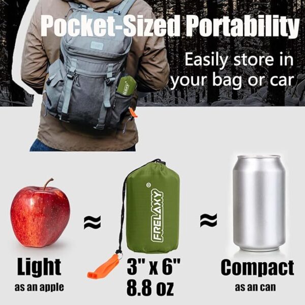 Frelaxy Extra-Thick Emergency Tent, Compact Survival Tent with Whistle, Upgraded Paracord, Storage Pouch, and EVA Case, 2 Person Emergency Shelter for Backpacking, Hiking, Outdoor - Image 4