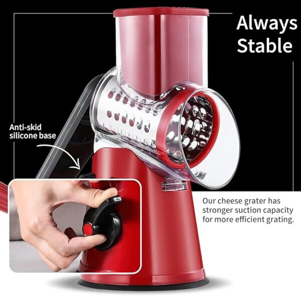 Rotary Cheese Grater, 3 in 1 Cheese Shredder Grater Rotary with Handle, Vegetable Mandoline Slicer Shredder for Vegetable, Cheese, Nut - Image 6