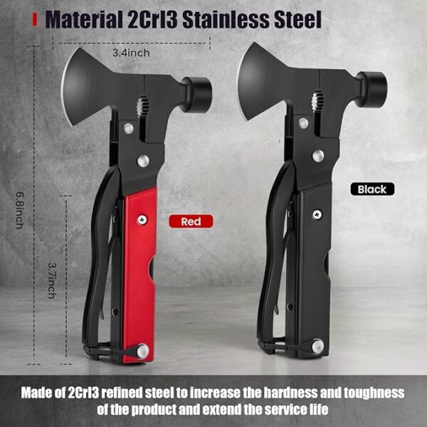 14-in-1 Multi Tools Hatchet Hammer Camping Gear, Multitool Hatchet Axe Camping Essentials for Camping Outdoor Survival Hiking (RedBlack) - Image 5