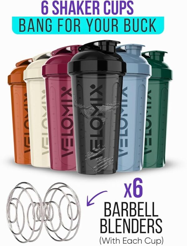 '-6 PACK- Shaker Cups for Protein Shakes 28 oz - 6x Wire Whisk | Leak Proof Protein Shaker Bottle for Protein Shakes, Shaker Bottle Pack for Pre & Post Workout, Shaker Cup - Image 4
