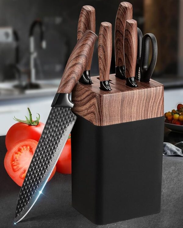 2025 Knife Set, Denkich 7 Pcs Premium Quality Knife Sets for Kitchen with Block, Dishwasher Safe Kitchen Knife Set with Built in Sharpener Block, Professional German Stainless Steel Knife Block Set, A - Image 2