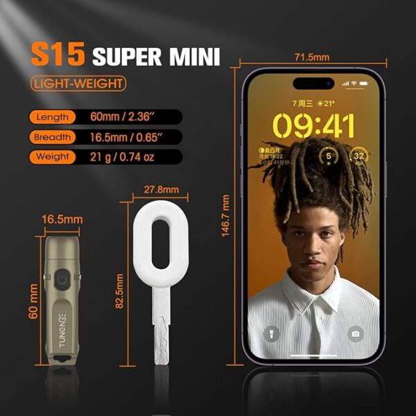 S15 Rechargeable Keychain Flashlight,650 High Lumen EDC Flashlight,Super Bright LED Mini Flashlight Be Suitable for Camping, Hiking,Outdoor Activities,Emergencyï¼Khaki 6500Kï¼ - Image 4