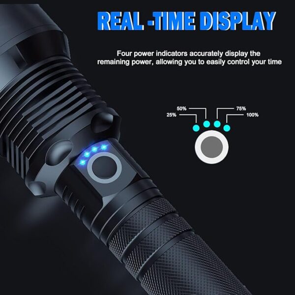 5000 Lumens Rechargeable LED Flashlight - Super Bright Waterproof Handheld Torch, 3 Modes (High/Medium/Strobe) for Camping, Hiking, Emergencies - Long-Lasting Battery & Portable Outdoor Gear - Image 6