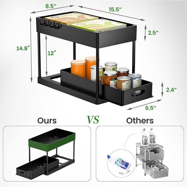 PUILUO Under Sliding Cabinet Basket Organizer, 2 Tier Under Sink Organizers Black Under Sink Storage for Bathroom Kitchen - Image 4