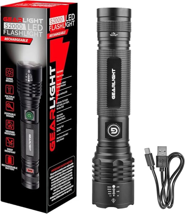 GearLight S2000 LED Rechargeable Flashlight High Lumens - Super Bright, Powerful, Mid-Size Tactical Flashlight for Outdoor Activity & Emergency Use - Image 2