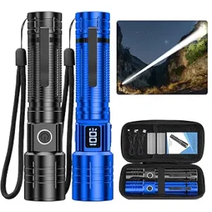 Flashlights High Lumens Rechargeable Super Bright LED Flashlight with Dimmable, Zoomable Beam Tactical Flash Lights Small Powerful Waterproof Flashlight for Camping Emergencies