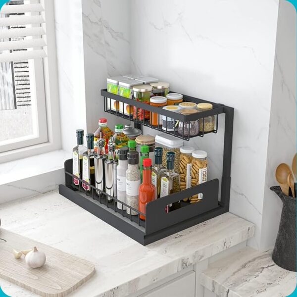 REALINN Under Sink Organizer, Pull Out Cabinet Organizer Slide Out Sink Shelf Cabinet Storage Shelves, Storages for Kitchen Bathroom, Black, 2 Pack - Image 6