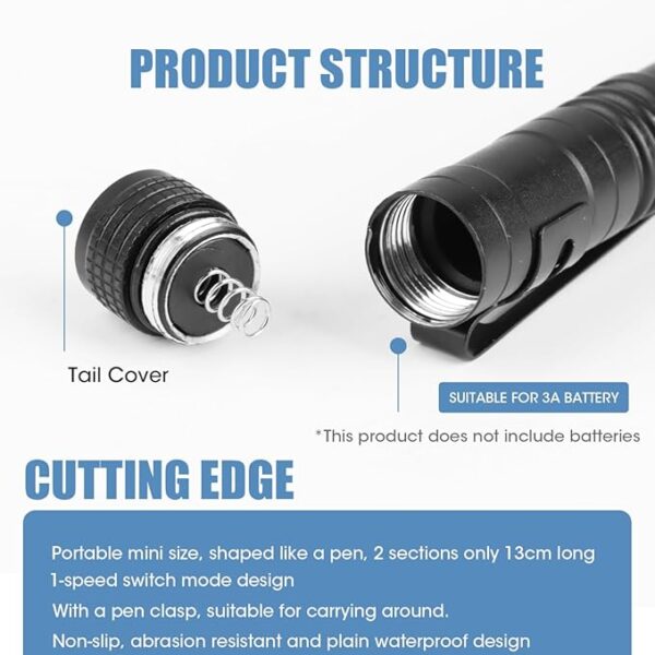 5.1" Mini Pocket Flashlight, Small LED Pen Light with Clip, 500 Lumen Torch White Light Powered by AAA Battery, Portable Versatile for Inspection Medical Repair Camping Outdoor Emergency - Image 6