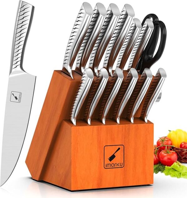 imarku Knife Set,14-Piece Knife Sets for kitchen with block,Premium One-Piece Kitchen Knife Set with Sharpener,High Carbon Stainless Steel Knives Set for Kitchen,Silver,Dishwasher Safe - Image 2