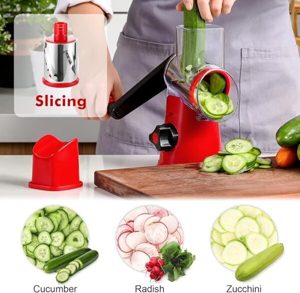 Cheese Grater Rotary, Rotary Grater for Kitchen, Kitchen Grater Vegetable Slicer with 3 Drum Blades, Fast Cutting Cheese Shredder for Vegetables and Nuts - Image 5