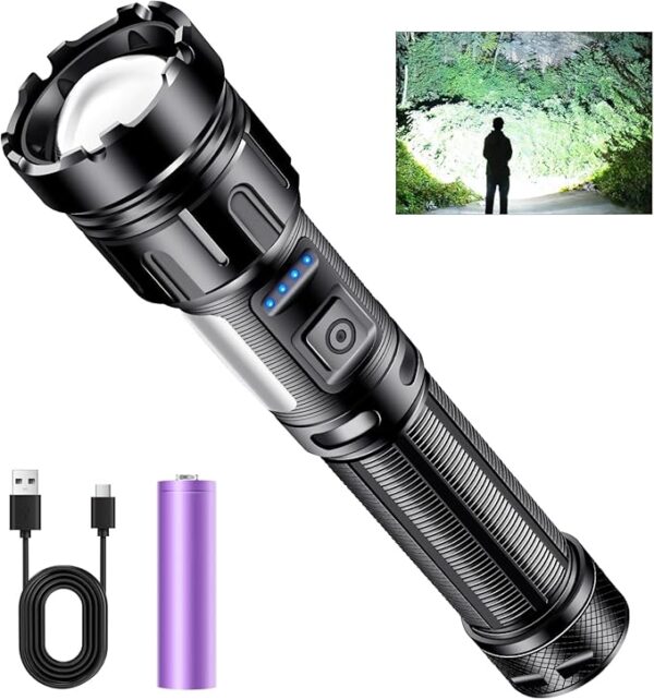 Led Flashlight Super Bright Flashlights Rechargeable High Lumens Torch 5 Modes Zoomable Waterproof for Camping Kids Adults Outdoor Hiking Emergency (L377-1pack) - Image 2