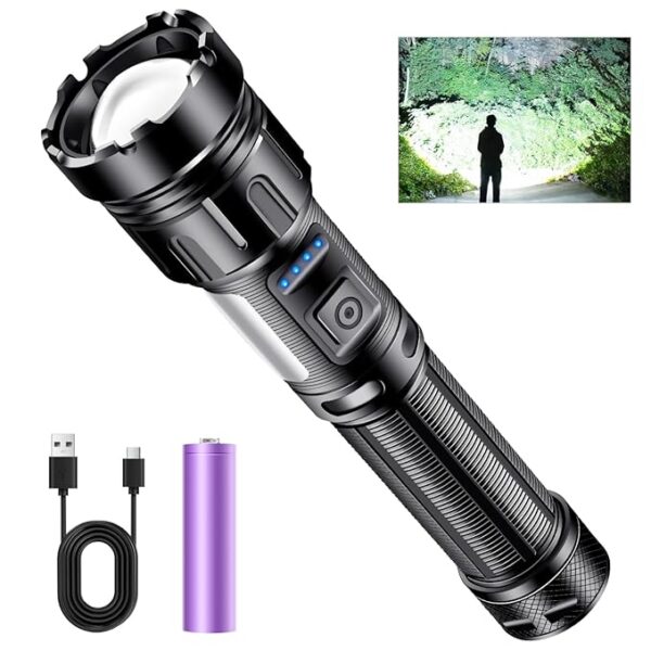 Led Flashlight Super Bright Flashlights Rechargeable High Lumens Torch 5 Modes Zoomable Waterproof for Camping Kids Adults Outdoor Hiking Emergency (L377-1pack)