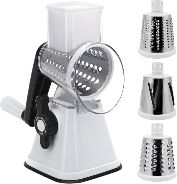 Cheese Graters with Handle, Manual Cheese Shredder Rotary Grater with 3 Replaceable Drum Blades for Vegetables, Fruit, Food, Nuts - Image 2