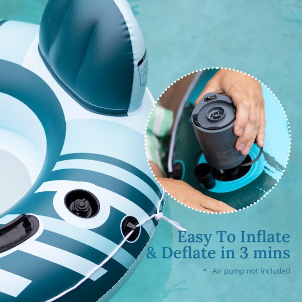 River Tube Floats for Adults Heavy Duty Pool Floats Inflatable Water Tube with Cup Holeder, Drink Cooler and Mesh Bottom Backrest (2 Pack Single/Double) - Image 6