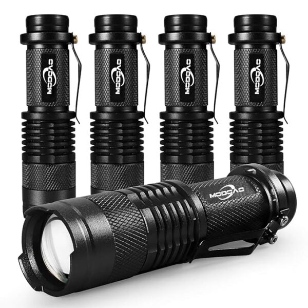 MODOAO Mini LED Flashlight 3 Modes Ultra-Bright Light 300 Lumens Handheld Flashlights Small for Kids Child Camping Cycling Hiking Emergency Torch Light 5pack (Black)