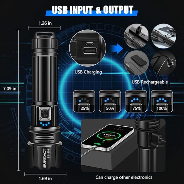 Flashlights High Lumens, Rechargeable Flashlight Led 2000 Lumen XHP70.2, Super Bright Flash Light, High Powered Handheld Flashlights for Emergency Camping Gift, IP67 Waterproof, Adjustable - Image 5