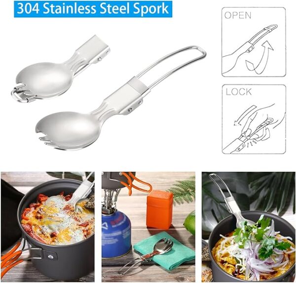 Odoland 6pcs Camping Cookware Mess Kit with Lightweight Pot, Stove, Spork and Carry Mesh Bag, Great for Backpacking Outdoor Camping Hiking and Picnic - Image 6