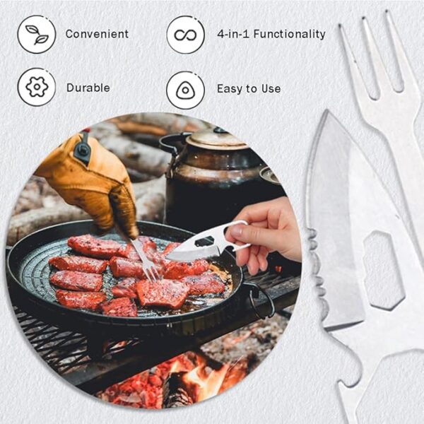 Pocket Credit Knife and Fork Ultra thin Camping Utensils,Stainless Steel Outdoor Survival Multipurpose Tool with Measuring Ruler Bottle Opener,4 in 1 Tool Kit Pocket Tools - Image 3