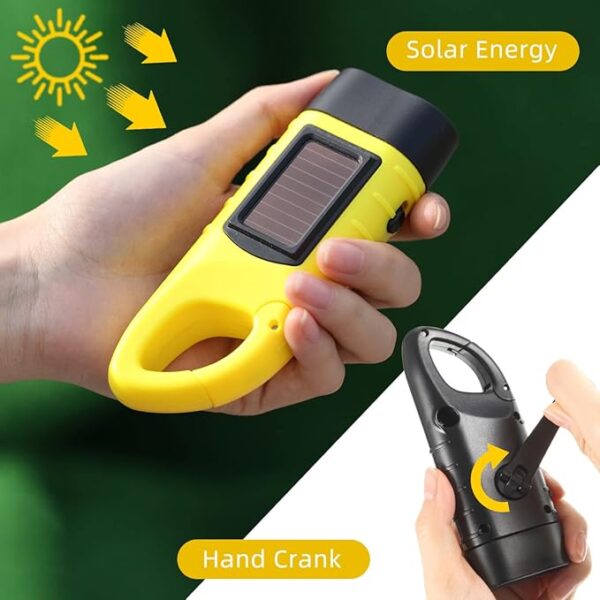 3 Packs Hand Crank Solar Powered Flashlight Emergency Rechargeable LED Flashlight Survival Gear Self Powered Charging Torch Manual Dynamo for Fishing Hiking Backpack Camping Home Safety - Image 4