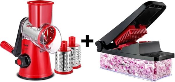 Geedel Rotary Cheese Grater, Kitchen Mandoline Vegetable Slicer with 3 Interchangeable Blades, Easy to Clean Grater and Vegetable Chopper, Onion Chopper Pro Food Chopper, Kitchen Slicer - Image 2
