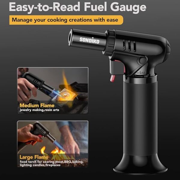 Sondiko Butane Torch with Fuel Gauge S907, Refillable Soldering Torch with Adjustable Flame for Welding, Resin Art, Industrial(Butane Gas Not Included) - Image 3