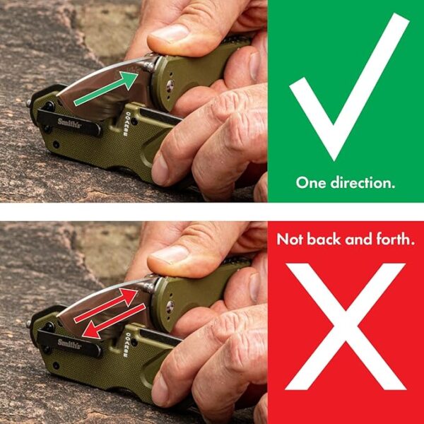 Smithâs 50981 Pocket Pal Tactical Knife Sharpener - OD Green - 2 Stage Sharpener & Diamond Sharpening Rod - Pocket Clip - Outdoor Hunting Knife & Hook Sharpener - Compact & Lightweight - Image 7