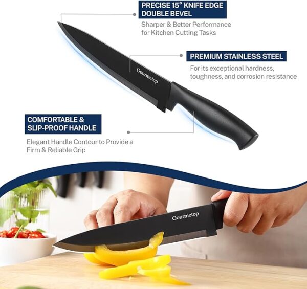 Kitchen Knife Set with No Drilling Magnetic Strip for Kitchen Black Titanium Small Cooking Knives, Sharp Stainless Steel Chef Knife Set for Cutting Meat & Vegetable - Image 4