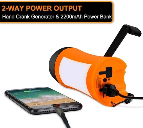 Rechargeable Hand Crank Flashlight/Generator/USB Charger for Phone and Emergency Survival Situations (Orange) - Image 6