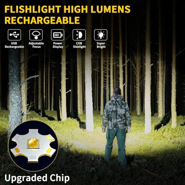 Rechargeable Flashlights High Lumens, 7Mode Flashlights Rechargeable, Super Bright Flashlight, Adjustable Tactical Flash Light, High Powered Flash Light, LED Flashlight for Emergency Home 2Pack - Image 3