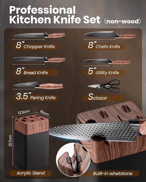 2025 Knife Set, Denkich 7 Pcs Premium Quality Knife Sets for Kitchen with Block, Dishwasher Safe Kitchen Knife Set with Built in Sharpener Block, Professional German Stainless Steel Knife Block Set, A - Image 3