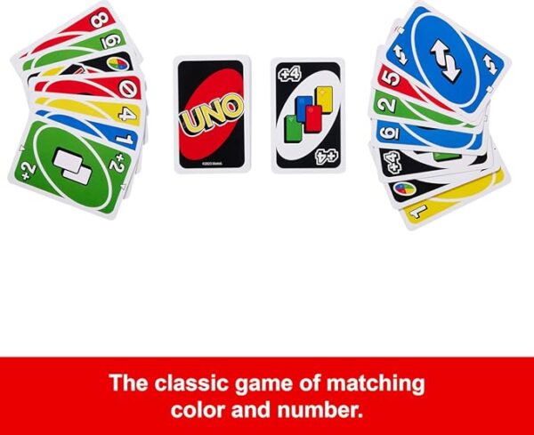 Mattel Games UNO Family Card Game, with 112 Cards in a Sturdy Storage Tin, Travel-Friendly, Makes a Great Toy for 7 Year Olds and Up - Image 4