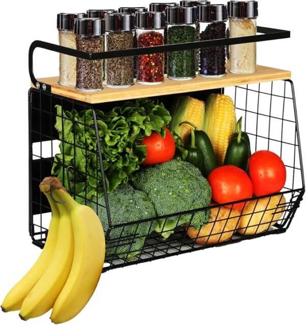 Magnetic Shelf for Fridge with Wood Lid, Fruit Potato and Onion Storage Bins, Pantry Organizers & Storage, Large Container Magnetic Spice Rack for Refrigerator, Kitchen Counter, Cabinet - Image 2