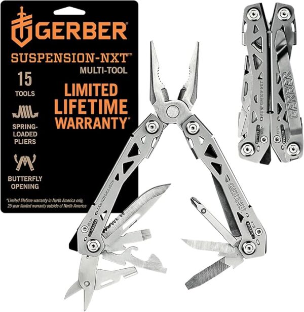 Gerber Gear Suspension-NXT 15-in-1 EDC Multi tool with Pocket Knife, Needle Nose Pliers and Wire Stripper Tools, Gifts for Men, Survival and Camping Gear, Stainless Steel - Image 2