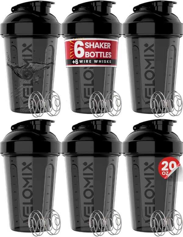 '-6 PACK- Shaker Cups for Protein Shakes 20 oz - 6x Wire Whisk | Leak Proof Protein Shaker Bottle for Protein Shakes, Shaker Bottle Pack for Pre & Post Workout, Shaker Cup - Image 2