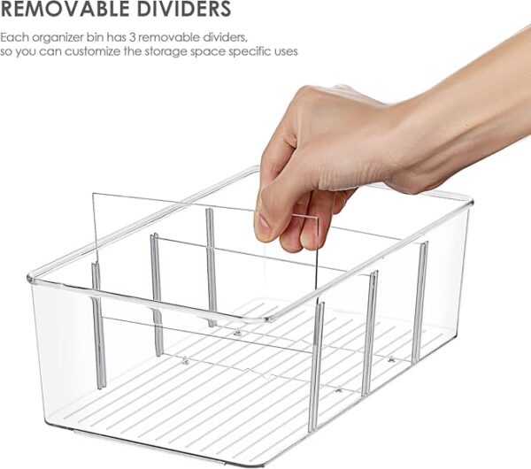 Vtopmart 8 Pack Food Storage Organizer Bins, Clear Plastic Bins for Pantry, Kitchen, Fridge, Cabinet Organization and Storage, 4 Compartment Holder for Packets, Snacks, Pouches, Spice Packets - Image 3