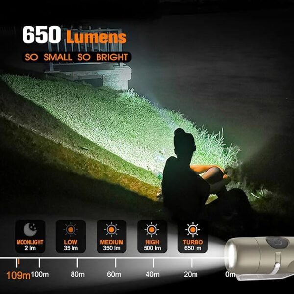 S15 Rechargeable Keychain Flashlight,650 High Lumen EDC Flashlight,Super Bright LED Mini Flashlight Be Suitable for Camping, Hiking,Outdoor Activities,Emergencyï¼Khaki 6500Kï¼ - Image 5