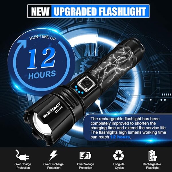 Flashlights High Lumens, Rechargeable Flashlight Led 2000 Lumen XHP70.2, Super Bright Flash Light, High Powered Handheld Flashlights for Emergency Camping Gift, IP67 Waterproof, Adjustable - Image 6