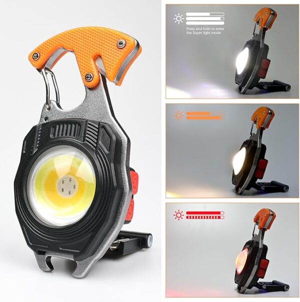 MAKDAK Cob Keychain Work Light 2PC Rechargeable EDC Keychain flashilight 7 Modes 1600Lumen high Lumen Flashlights for Emergencies Led Flashlight (Orange and Blue) - Image 3