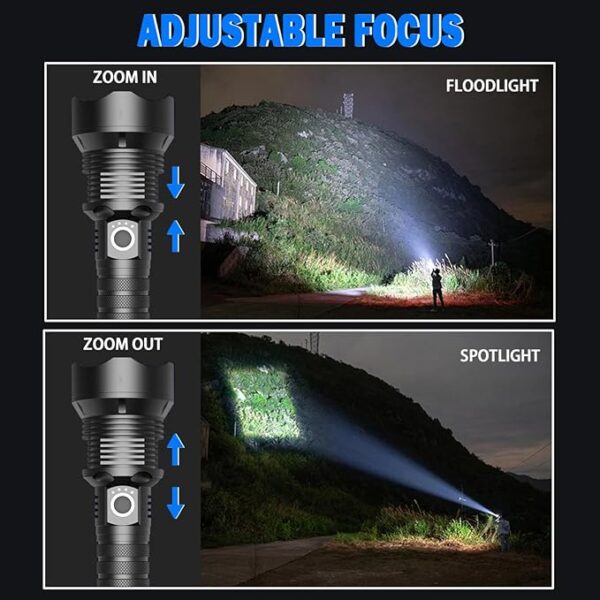 5000 Lumens Rechargeable LED Flashlight - Super Bright Waterproof Handheld Torch, 3 Modes (High/Medium/Strobe) for Camping, Hiking, Emergencies - Long-Lasting Battery & Portable Outdoor Gear - Image 4