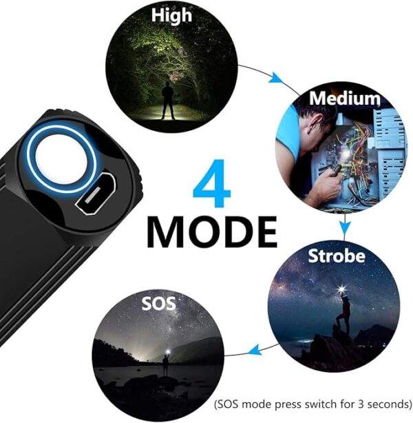 Mini Flashlight,Small Led Flashlight,Samll Handheld Rechargeable Mini EDC Flash Lights Tactical 4 Modes Waterproof Pocket Torch for Camping,Outdoor, Emergency, BigCheck Mini Flashlightsã3 Pcsã - Image 3