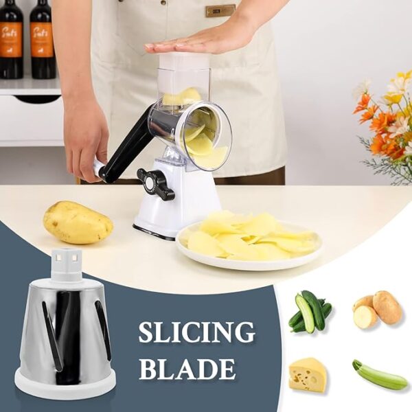 Cheese Graters with Handle, Manual Cheese Shredder Rotary Grater with 3 Replaceable Drum Blades for Vegetables, Fruit, Food, Nuts - Image 3